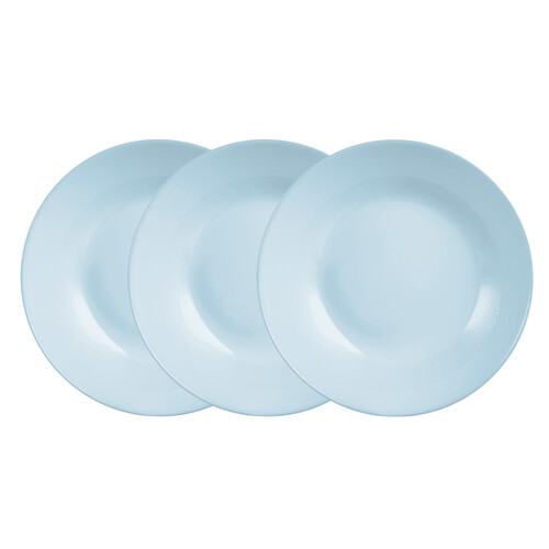 Set de 3 platos hondos de vidrio, color azul de 20 cm, MARE NOSTRUM.