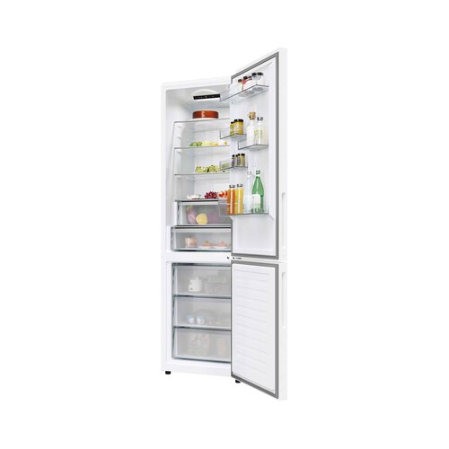 Frigorífico combi 205cm CANDY CNCQ2T620EW color blanco, NO FROST, clasificación energética: E, H: 205cm, A: 59,5cm, F: 66,7cm, capacidad total: 409L.