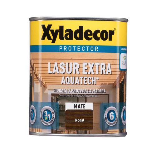 Protector mate para madera, Nogal, interior-exterior, XYLADECOR Lasur Extra Mate Aquatech, 750ml.