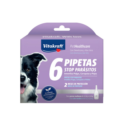 VITAKRAFT Pipetas stop parásitos para perro medianos de 15 a 30 kg. 6 uds.
