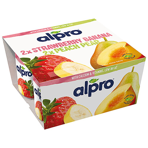 ALPRO Especialidad de soja fermentada con fresa y plátano (2) o pera y melocotón (2) 4 x 125 g.