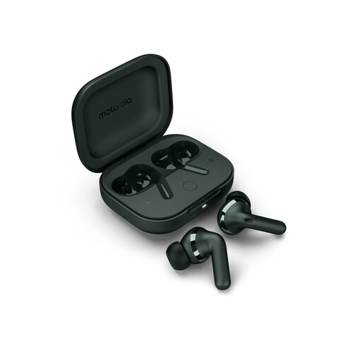 Auriculares bluetooth MOTOROLA Moto Buds+, con micrófono, estuche de carga, color negro. 