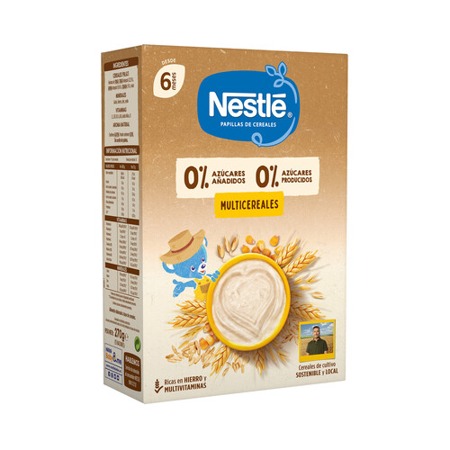 NESTLÉ Papilla multicereales (avena, maíz, trigo, arroz, centeno, mijo y cebada), a partir de 6 meses 270 g.