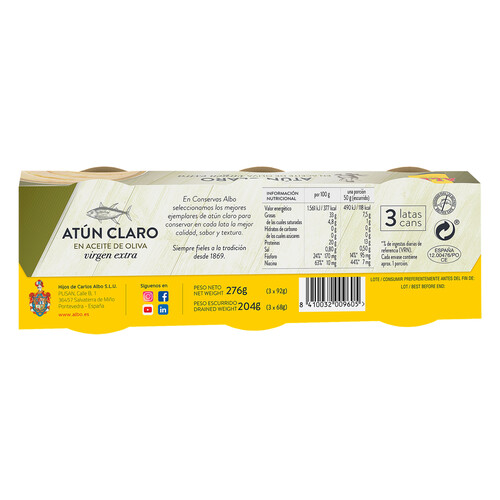 ALBO Atún claro en aceite de oliva virgen extra 68 x 3 g.