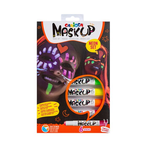 Pinturas de cara Mask Up caja 6 Neon. Pintura lavable para la piel. Maquillaje Ideal para Navidad, Halloween, Carnaval y Fiestas.