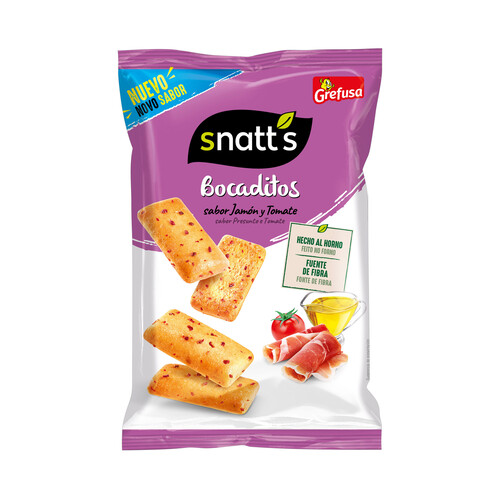 SNATT´S Bocaditos Snaks de pan con sabor a jamón y a tomate 110 g.