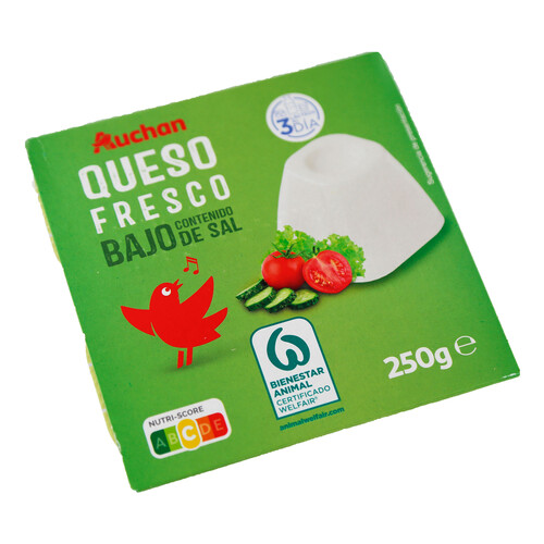 AUCHAN Queso fresco bajo contenido de sal 4 uds. 62,5 g. Producto Alcampo