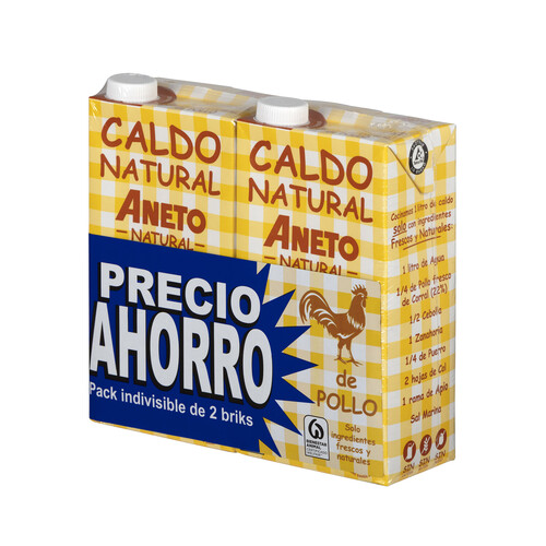 ANETO Caldo de pollo natural pack 2 uds. 1l.