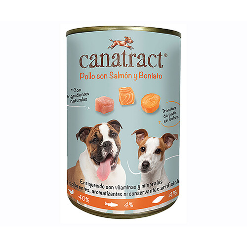 CANATRACT Alimentación en lata para perro pollo con salmón, boniato 400 g.