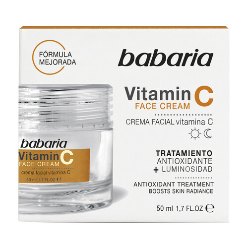 BABARIA Crema facial antioxidante con vitamina C, mejoradora de la luminosidad BABARIA 50 ml.