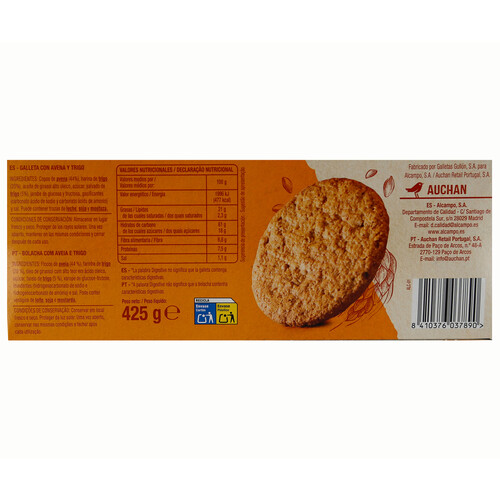 PRODUCTO ALCAMPO Digestive Galletas con avena 425 g.