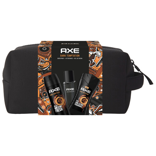 AXE Dark tempration Neceser con cierre de cremallera con productos para la higiene masculina.