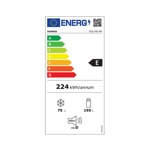 Frigorífico combi 181cm ROMMER FCT 345 MF, No Frost, clasificación energética: F, H: 181cm, A: 57,8cm, F: 63,2cm, capacidad total: 270L.