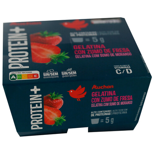 AUCHAN Gelatina de zumo de fresa con alto contenido en proteínas 4 x 100 g Producto Alcampo.