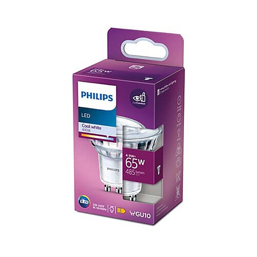 Bobilla Led GU10, 65W, luz fría, 4000K, 485lm, PHILIPS.