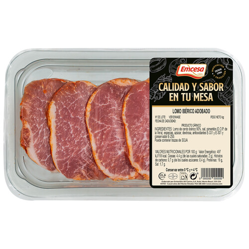 EMCESA Filetes FR lomo de cerdo ibérico adobado 200 g.