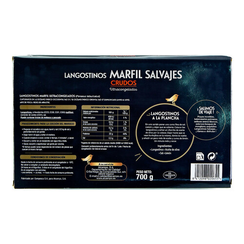 ALCAMPO GOURMET Langostinos crudos 15 / 25, salvajes y ultracongelados ALCAMPO GOURMET 700 g.