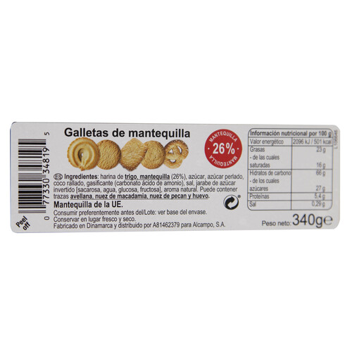 PRODUCTO ALCAMPO Galletas danesas de mantequilla 340 g.