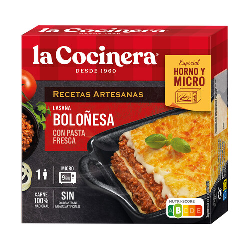 LA COCINERA Recetas artesanas Lasaña de pasta fresca al huevo a la Boloñesa (carne 100% nacional) 280 g.