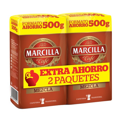 MARCILLA Café molido mezcla (50/50) pack de 2uds x 500 g.