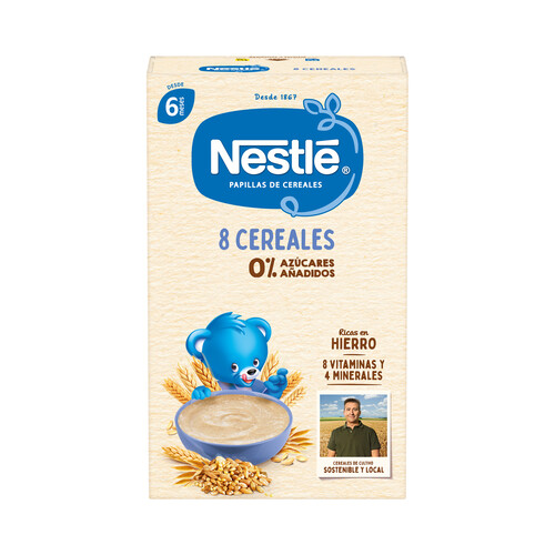 NESTLÉ Papilla de 8 cereales, sin azúcares añadidos, a partir de 6 meses 475 g.