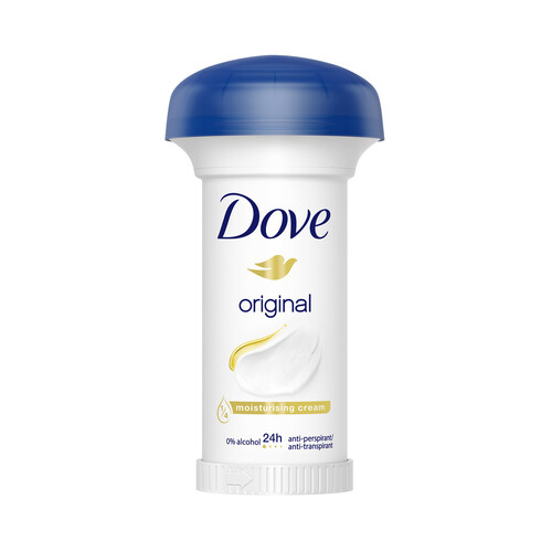 DOVE Desodorante en crema para mujer sin alcohol y con protección anti-transpirante hasta 24 horas DOVE Original 50 ml.