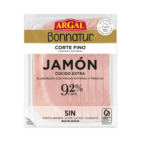 ARGAL Bonnatur Jamón cocido extra cortado en lonchas finas 130 G.