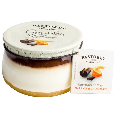 PASTORET Yogur griego cremoso natural azucarado, con naranja y chocolate  Caprichos de yogur 150 g.