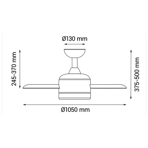 Ventilador de techo SULION Wipa Curvo, diámetro 105cm, motor DC, 4 palas revesibles, mando a distancia.