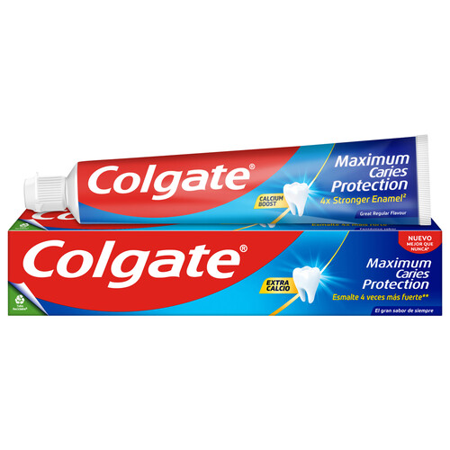 COLGATE Protección caries Pasta de dientes con flúor, calcio y protección frente a las caries con sabor a menta 75 ml.