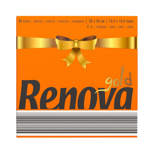 RENOVA Servilletas de papel desechables color naranja RENOVA Gold 39 x 39 cm. 40 uds.