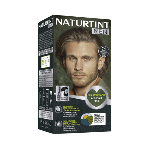 Coloración permanente en gel para barba y cabello, tono 7N rubio avellana NATURTINT Men.