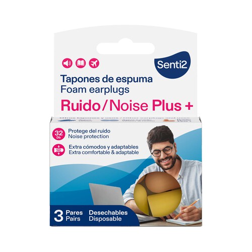 SENTI2 Tapones desechables de espuma, protectores del ruido 6 uds.