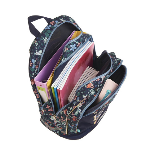 Mochila juvenil de 43cm, varios compartimentos, mariposas, ALCAMPO.