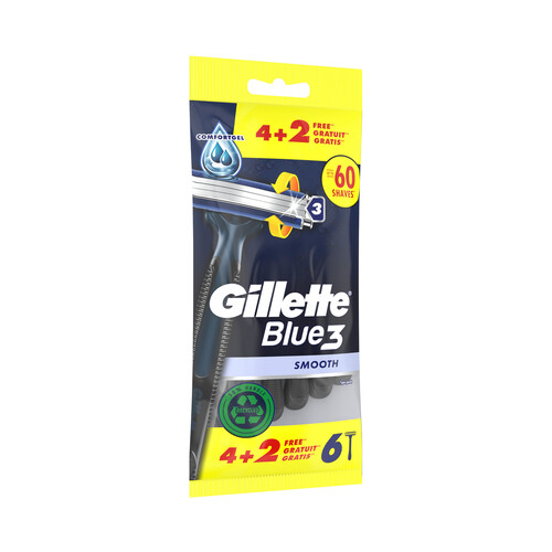 GILLETTE Blue 3 smooth Maquinilla de afeitar desechable con cabezal pivotante de 3 hojas 6 uds.