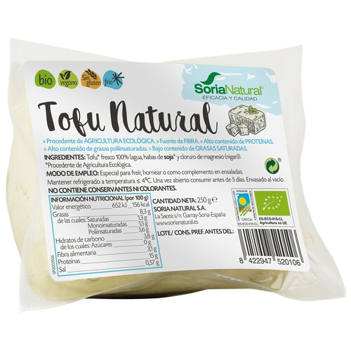 SORIA NATURAL Bio Tofu natural procedente de agricultura ecológica 250 g.