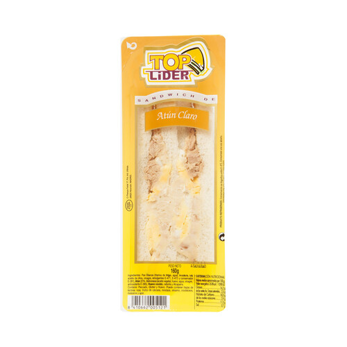 TOP LIDER Sandwich de pan blanco con atún claro TOP LIDER 160 g.