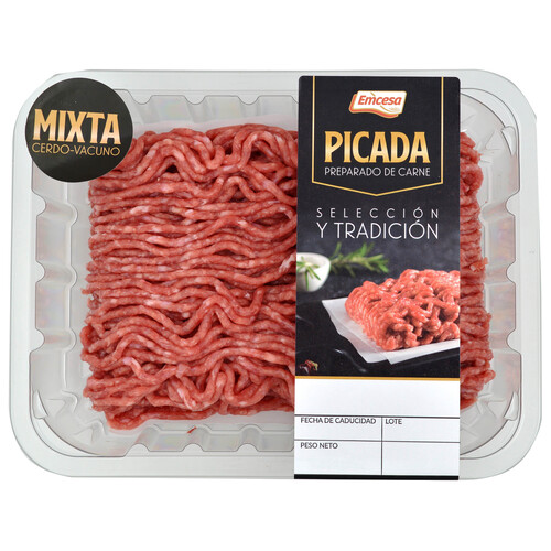 Preparado de carne picada mixta (cerdo-vacuno) EMCESA bandeja de 365 g.