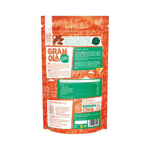 GRANOLA Cereales con ralladura de naranja, dátiles y almendras 275 g.