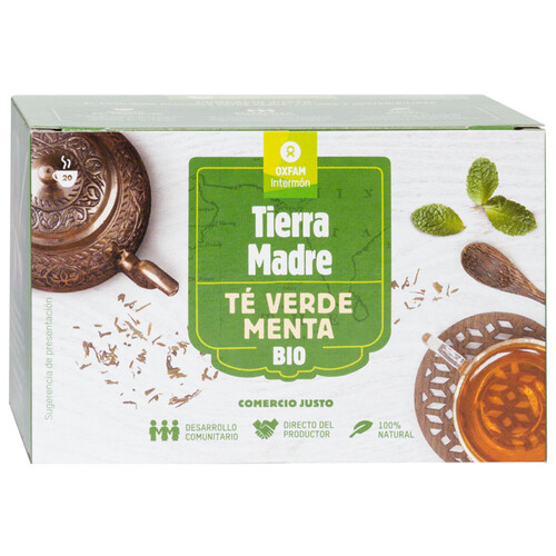 INTERMÓN OXFAM Té verde con menta de agricultura ecológica INTERMÓN OXFAM TIERRA MADRE 36 g.