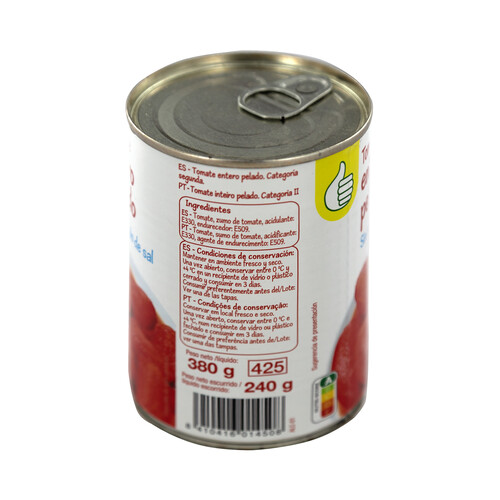 PRODUCTO ECONÓMICO ALCAMPO Tomate entero pelado, sin sal añadida 240 g.