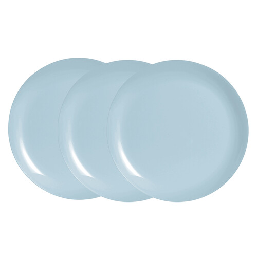 Set de 3 platos llanos de vidrio, color azul de 25 cm, MARE NOSTRUM.