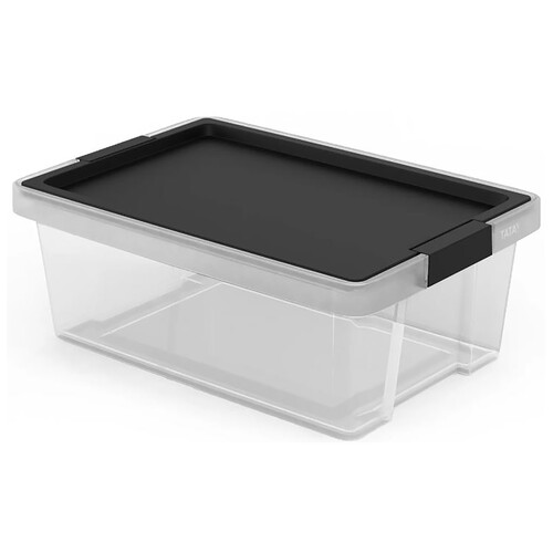 Caja de ordenación multiusos, capacidad de 7 litros, tapa abatible color negro, 100% reciclada, TATAY.