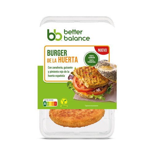 BETTER BALANCE Burger vegetariana (0% carne, 100% sabor) con zanahoria, guisante y pimiento rojo  2 x 80 g.