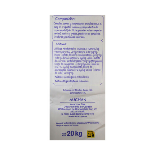 PRODUCTO ECONÓMICO ALCAMPO Comida para perro a base de croquetas de carne y cereales PRODUCTO ECONÓMICO ALCAMPO 20 kg.