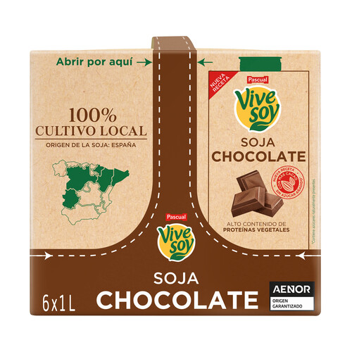 VIVESOY de Pascual Bebida vegetal de soja con chocolate 6 x 1 l.