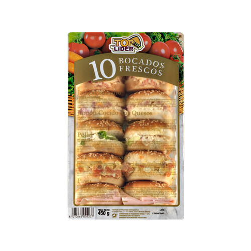 TOP LIDER Mini bocadillos con diferentes rellenos TOP LIDER 10 uds.