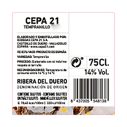 CEPA 21  Vino tinto con D.O. Ribera del Duero botella 75 cl.