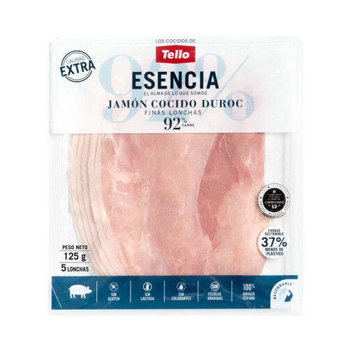 TELLO Jamón cocido de calidad extra, cortado en lonchas TELLO Selección 125 g.