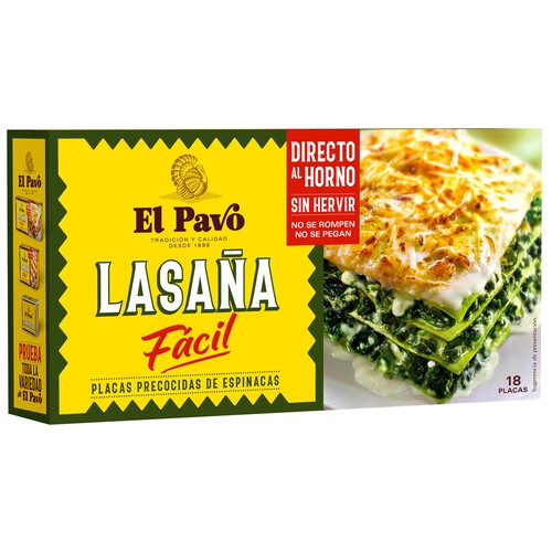 EL PAVO Pasta lasaña con espinacas EL PAVO paquete de 18 uds 200 g.